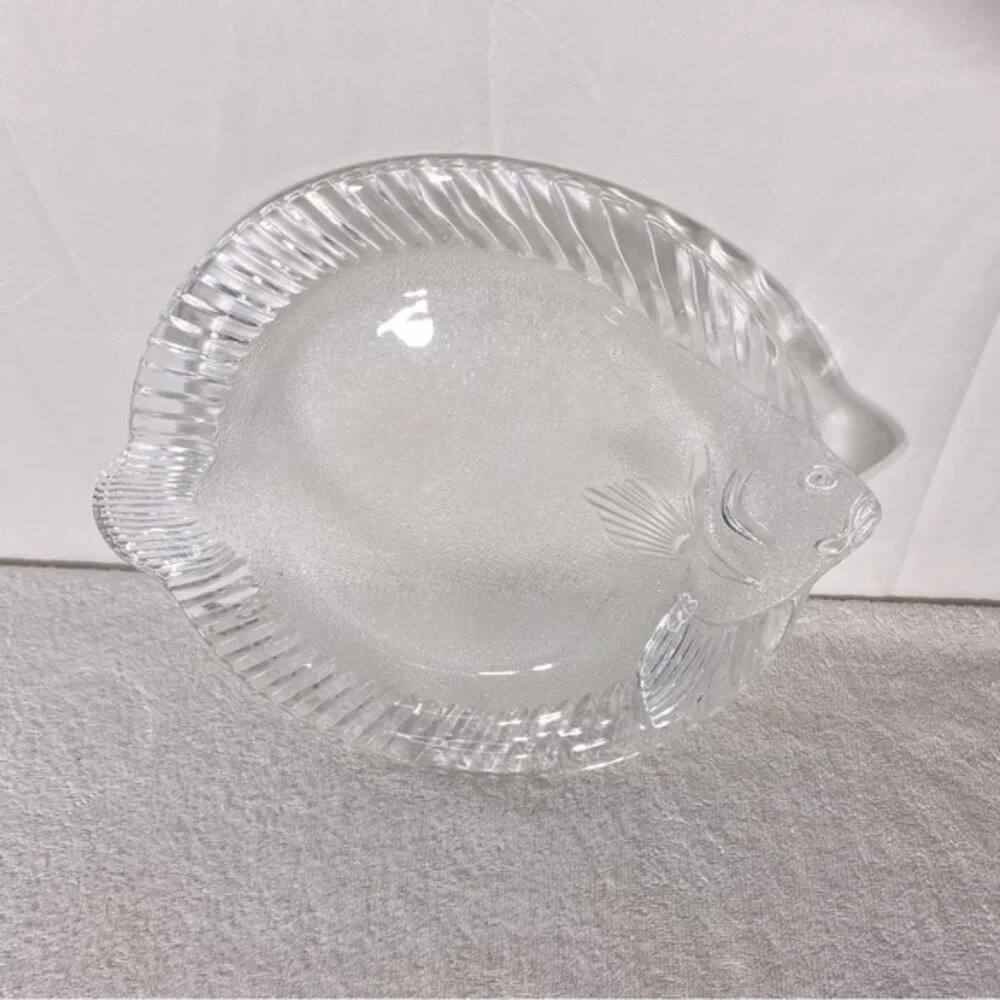 Vintage Clear & Frosted Glass Fish Plate Platter
